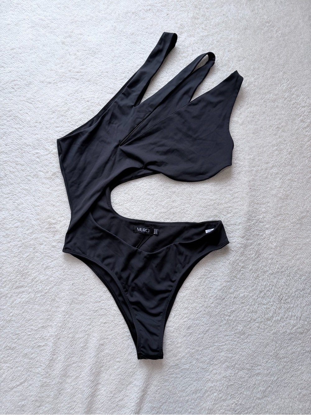 MURCI Black Asymmetric Cutout One-Piece Swimsuit for Women